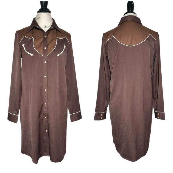 Resistol | Women | Vintage Aurty Brown Western Rodeo LS Mini Shirt Dress | Small - Picture 1 of 13